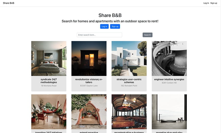 Share B and B landing page